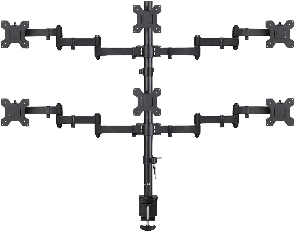 Suptek Hex LED LCD Monitor Stand up Desk Mount Extra Tall 31.5 inch Pole Heavy Duty Fully Adjustable Stand for 6 / Six Screens up to 27 inch (MD68126)