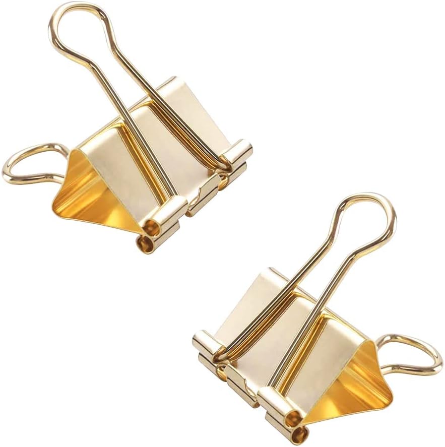 Medium Binder Clips Width 1.25 Inch Capacity 0.6 Inch Gold 24 PCS, Binder Clips 32mm for Teacher School Office and Business