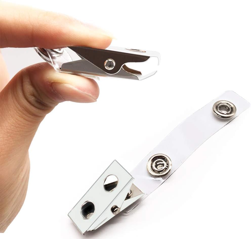 400Pcs Premium Metal Badge Clips with Clear PVC Straps for ID Cards, Badge Holders, Name Tags, Work Badges