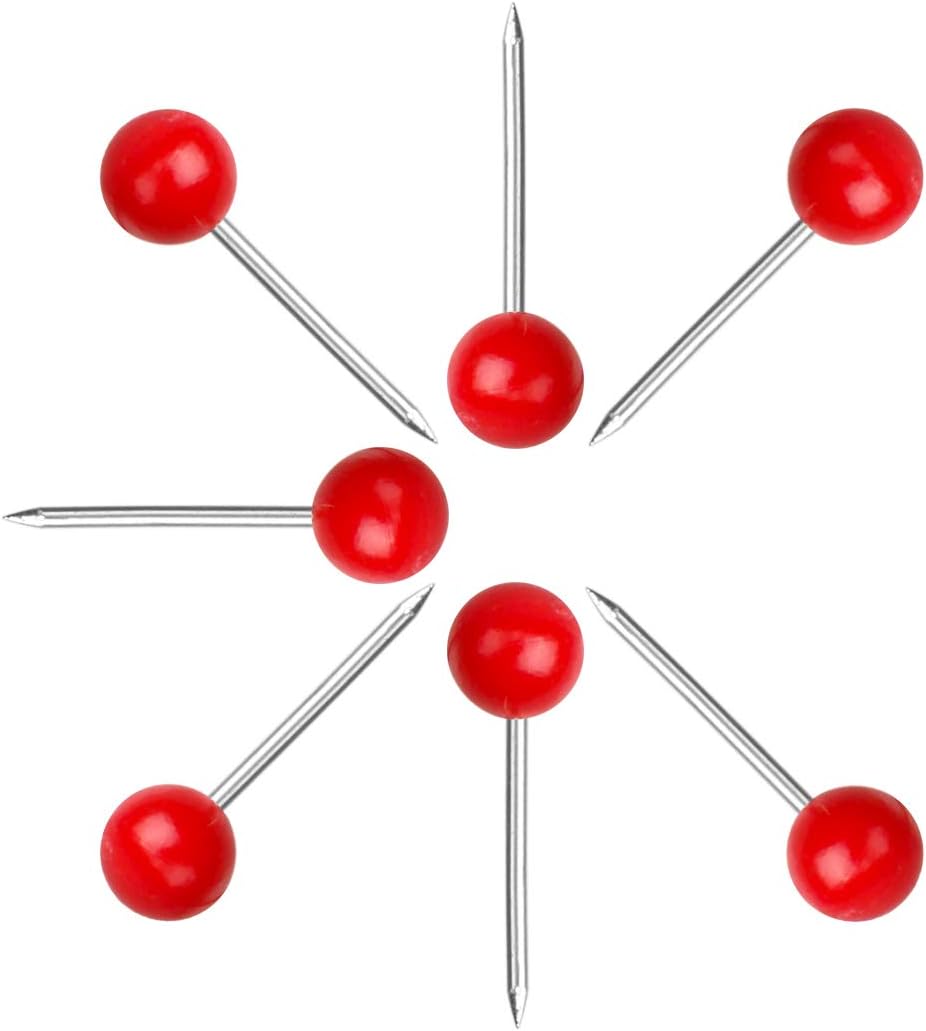 Yalis Push Pins Map Tacks 1/8-Inch Assorted Color Beads Head Map Marking Push Pins,500-count (Red)