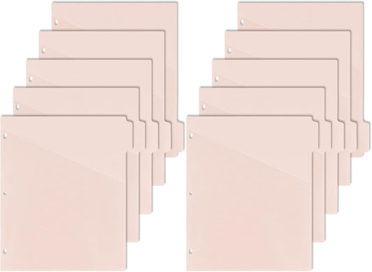 5 tab dividers for 3 Ring Binder with Pockets, Plastic Dividers with Clear Front Pocket, 5-tab Index Dividers with 3 Holes Punched for School & Office Supplies (Pink - 2 Sets)