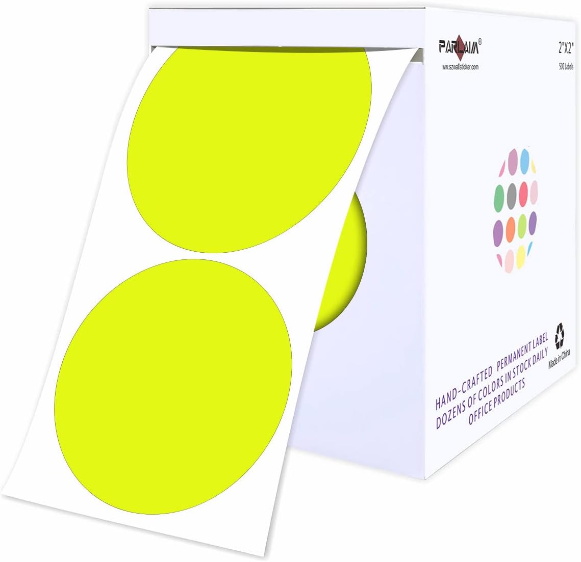 PARLAIM 2" Round Circle Dot Sticker 500pcs Color Coded Labels Permanent Adhesive Writable Surface for Inventory Storage Organizing Moving, Fluorescent Yellow