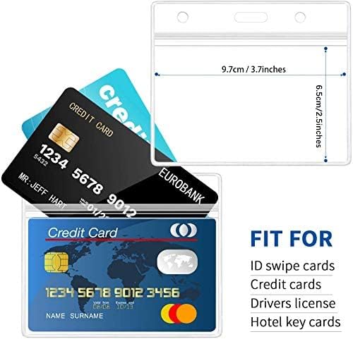 Will Well ID Badge Holders with Holes for Lanyards and Keyrings - Horizontal Clear Plastic 3.7" x 2.5" Inner Size Sleeves Fit Up to 3 Cards, 0.8mm Thick Waterproof Resealable Zip Type - 6-Pack