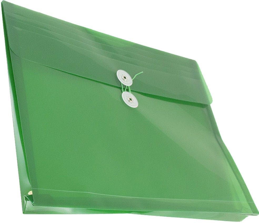 JAM PAPER Plastic Envelopes with Button & String Tie Closure - Letter Booklet - 9 3/4 x 13 - Green - 3/Pack