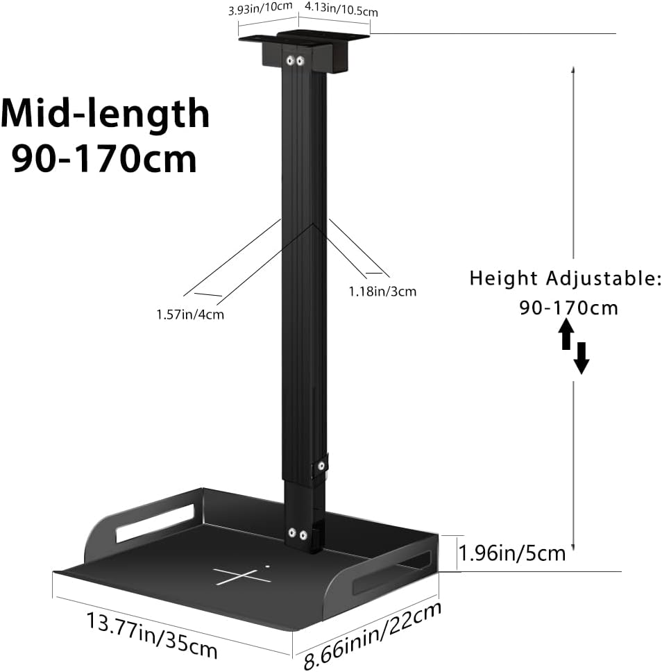 Drsn Universal Ceiling Mount with Tray for Projector Camera, 91-170 cm Adjustable, 11 Lbs Load Bearing, No Hole Installation, in-Tube Cable Routing, Universal Ceiling Mount for Wall Ceiling, Carbon