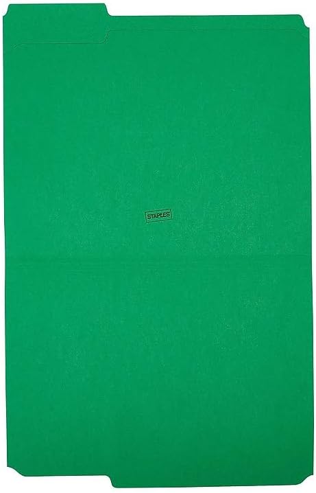 Staples 508960 Colored File Folders w/Reinforced Tabs Letter 3 Tab Green 100/Box