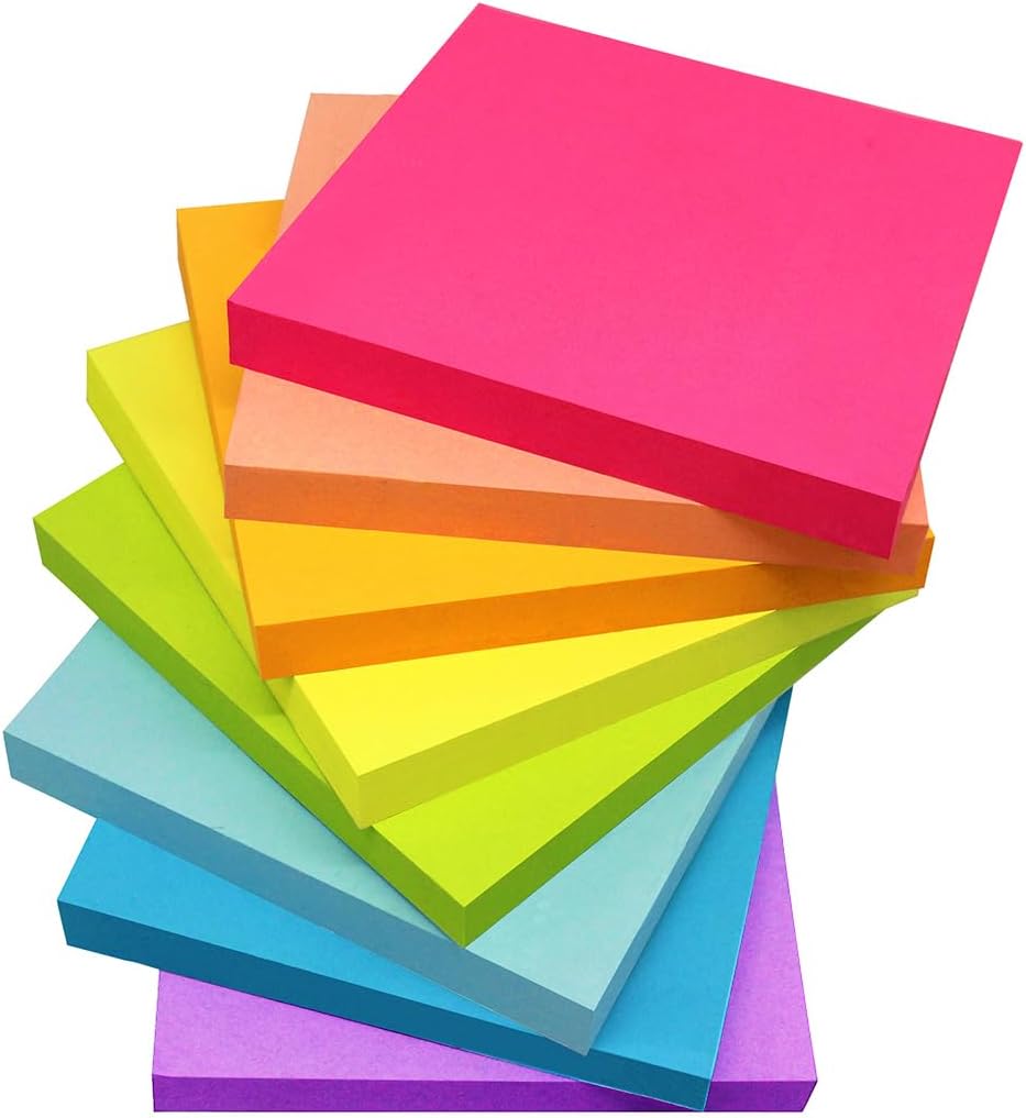 Sticky Notes 3x3 Inches,Bright Colors Self-Stick Pads, Easy to Stick for Home, Office, Notebook, 48 Pads/Pack