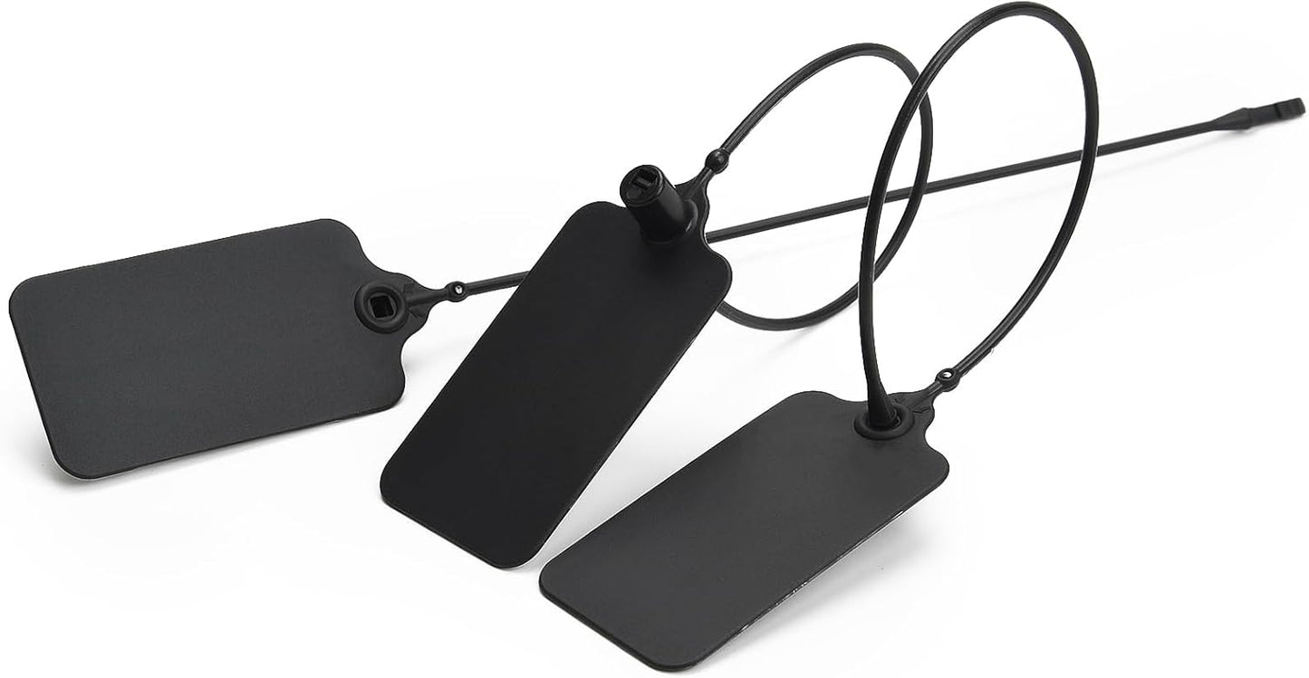 100 Black Blank Plastic Tags for Labeling Waterproof Hanging Labels Writable Tags Seal Plastic Marking Label for Clothes Bags Keys Inventory with One Marker Pen