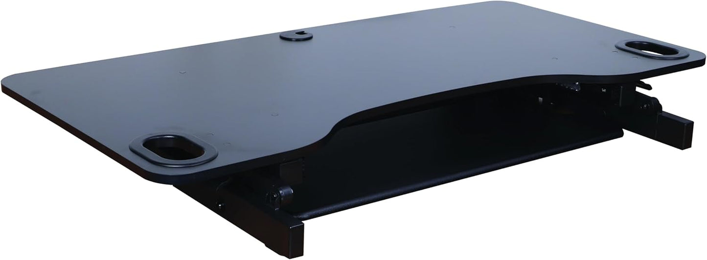 Rocelco 45" Height Adjustable Standing Desk Converter - Slide Out Retractable Keyboard Tray - Sit Stand Up Triple Monitor Riser - Dual Piston Lift Tabletop Computer Workstation - Black (R ADRB-45)