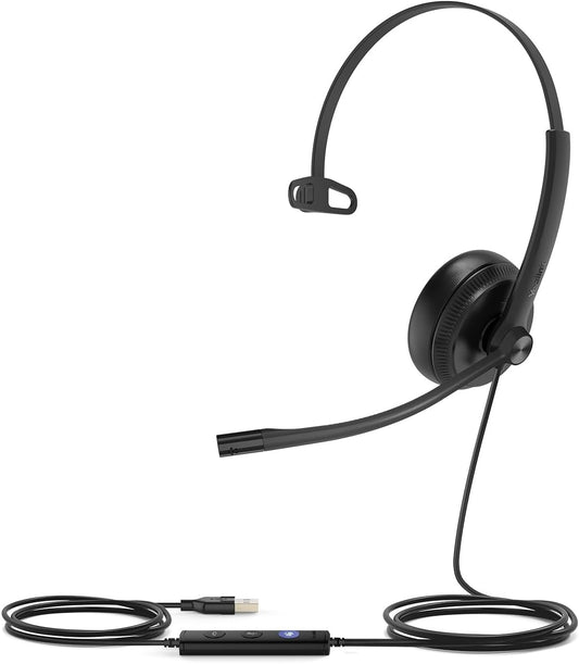 Yealink UH34 Wired Headset, Single Ear USB Headset with Noise Cancelling Mic, Teams Certified, Mono Headset for PC Laptop VoIP Phone, All Day Comfort Design, Mute Button, Busylight