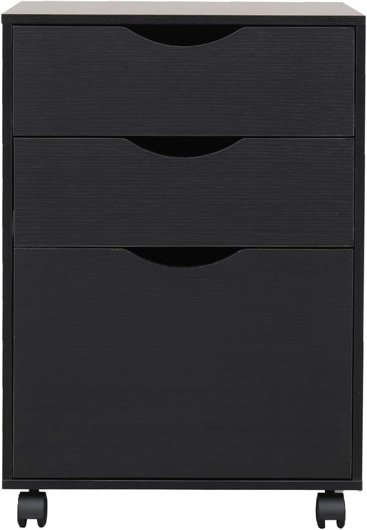 QDSSDECO 3 Drawer Mobile File Cabinet, Rolling Vertical Filing Cabinet fits A4, Legal Paper and Letter Paper for Home Office, Black