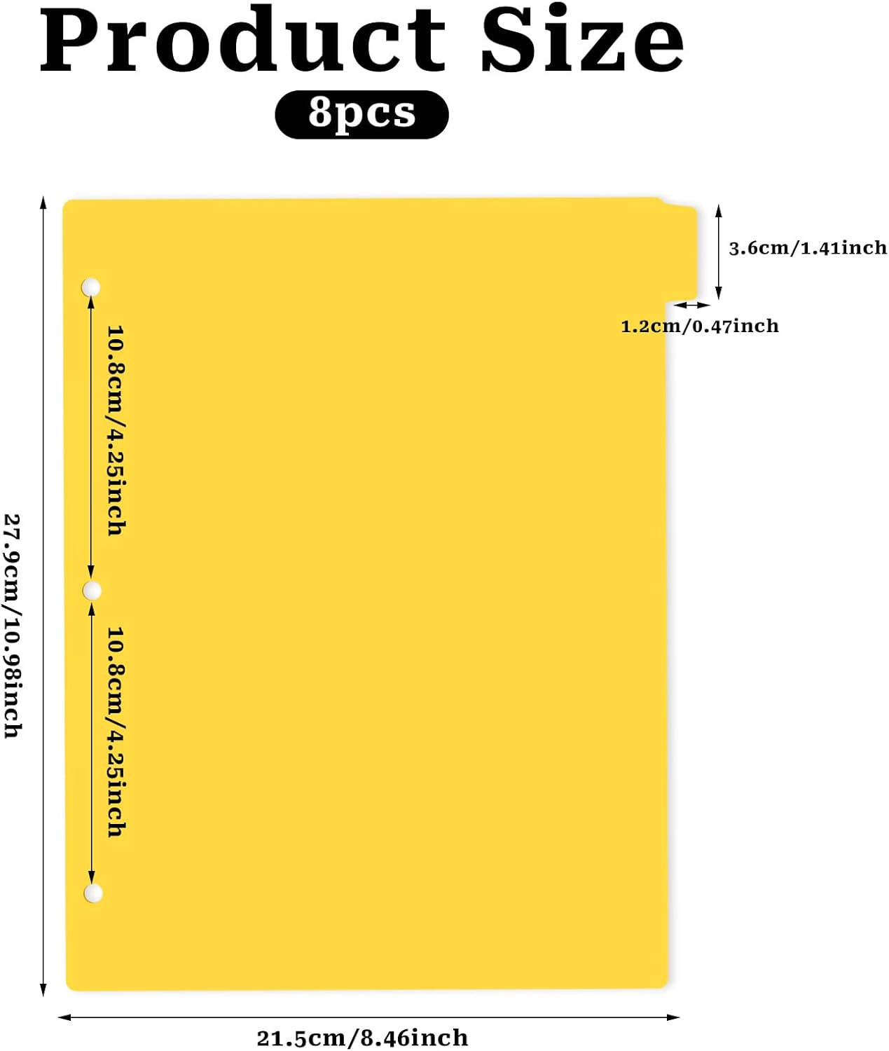 3 Ring Yellow Binder Dividers with 8-Tabs, A4 Blue Binder Dividers, Sturdy Plastic Divider, Aesthetic Divider for Binders, Suitable for Notebooks and Binders, 3 Hole Punch