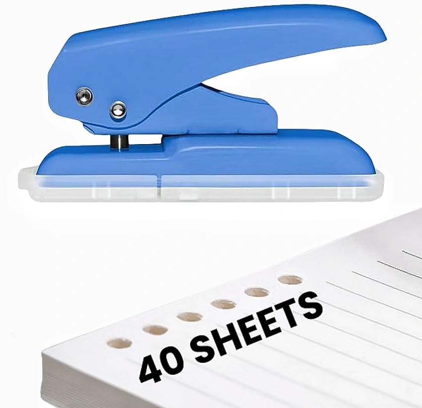 Single Hole Punch, 40 Sheets Punch Capacity Hole Puncher Heavy Duty Hole Puncher Single Small Hole Punch One Hole Puncher for Crafts Paper Cards Tags Scrapbook-1/4 inch Hole, Blue
