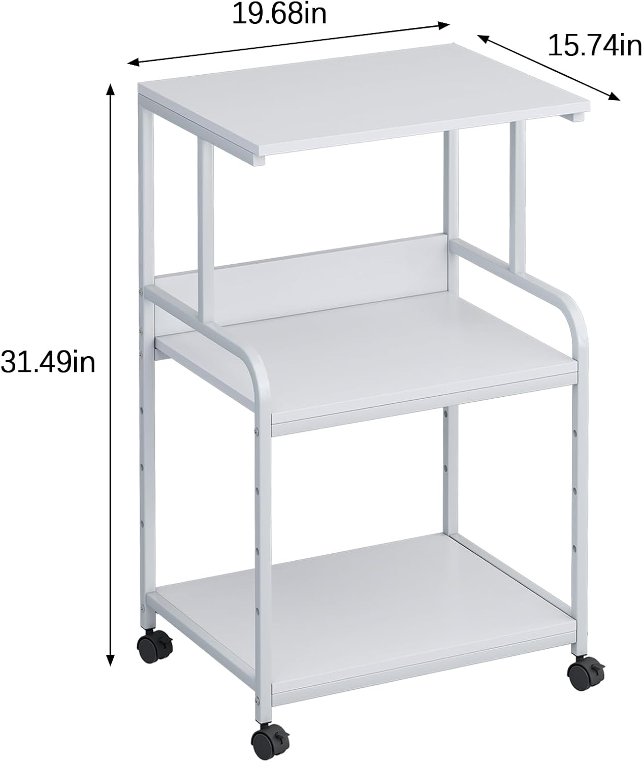 Printer Stand with Storage Shelf,3 Tier Printer Cart with Wheels,Mobile Printer Table for Home Office,Stands for Printer Heat Press Scanner Fax,Industrial Style (White)