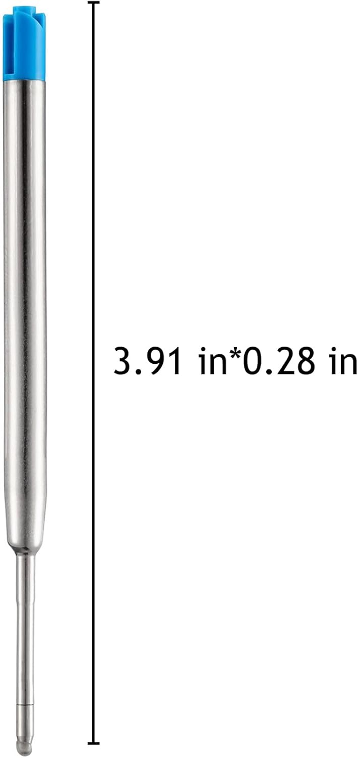 HeTaoCat Blue Ink Refill Pack of 5, Replaceable Ballpoint Pen Refills, Medium Point Metal Refil (Blue)