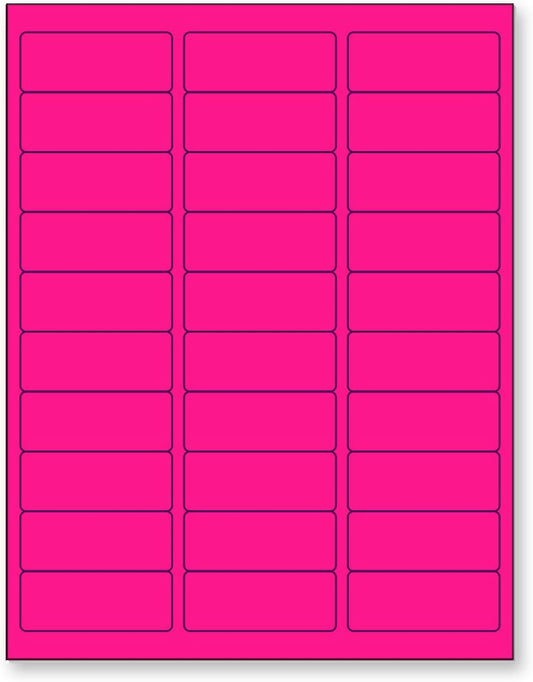 8-1/2 x 11 Neon Color High Light Fluorescent Labels for Laser & Inkjet Printer (Pink Fluorescent, 1" x 2-5/8" - 30 Per Page | 3,000 Labels)