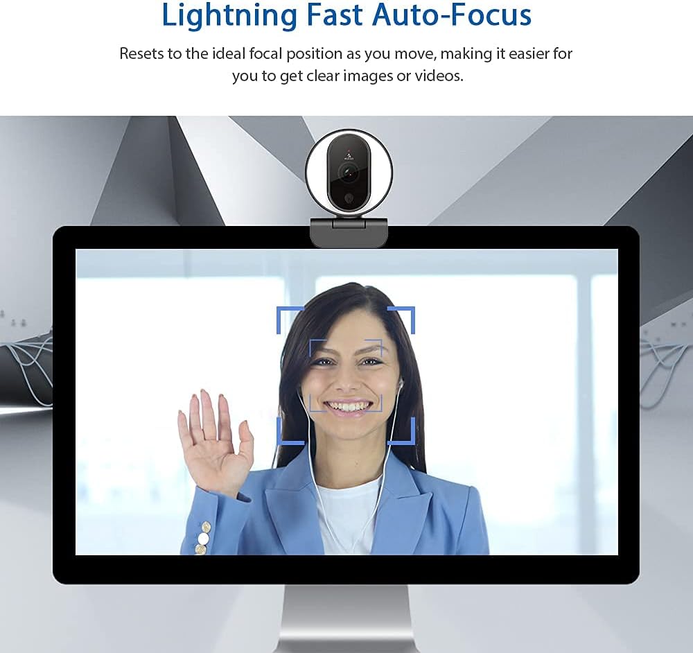 NexiGo N680E 1080P Webcam with Ring Light, Privacy Cover and Dual Microphone, Advanced Auto-Focus, Adjustable Brightness, Streaming Web Camera for Zoom Skype Facetime, PC Mac Laptop Desktop