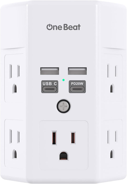 Surge Protector, 5 Outlets Extender with 4 USB Ports(USB C PD20W), 3-Side 1680J Power Strip Multi Plug Outlet Expander, USB Wall Charger, Outlet Splitter Adapter Wall Mount for Home Office(White)