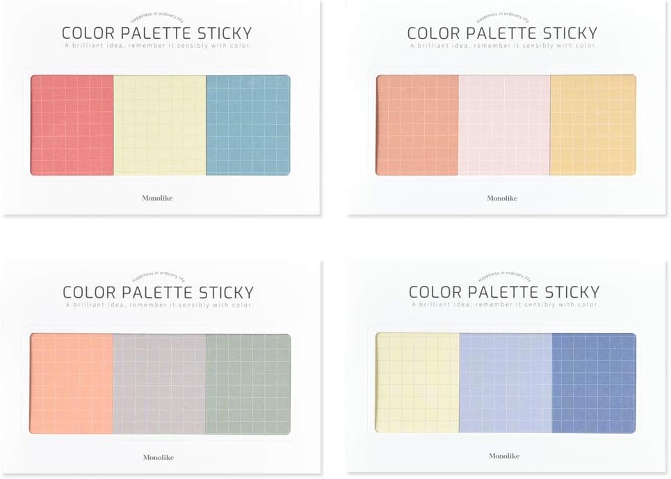 Monolike Color Palette Sticky Grid 300 A Set 4p - Self-Adhesive Memo Pad 30 Sheets