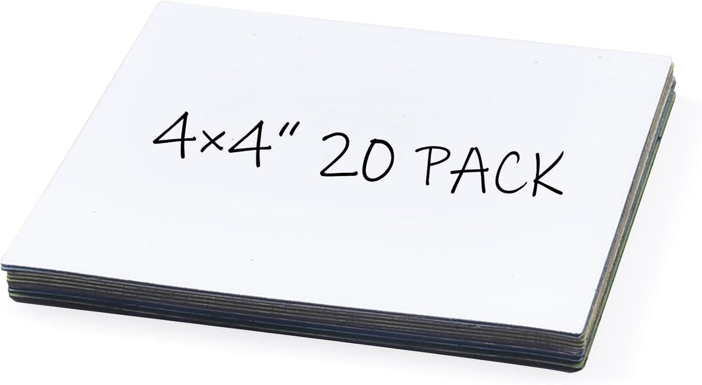 Realth Dry Erase Magnetic Labels White (4'' × 4'' 20 Pcs),Blank Reusable Magnet Stickers, Magnets for Whiteboard, Washable Magnetic Sheets, Magnetic Sticky Notes for Classroom Fridge Office