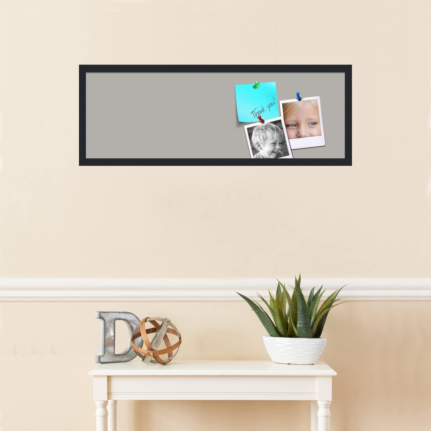 PinPix 36x12 Inch Cork Bulletin Board. This Decorative Framed Pin Board Comes with Dark Stone Design and a Satin Black Frame. Ideal for Home Office Decor or Message Board (PinPix-1808)