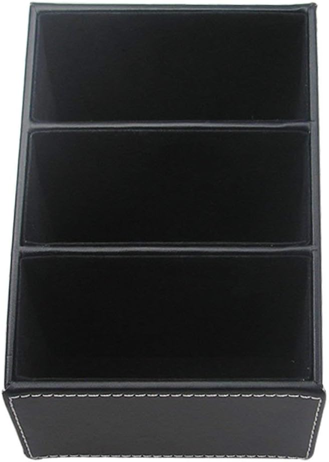 KINGFOM Remote Control Holder with 3 Compartments Pu Leather Remote Caddy Desktop Organizer Store Brush, Pencil, TV Guide, DVD, CD, Blu-Ray, Media Player, Heater Controllers(Black)