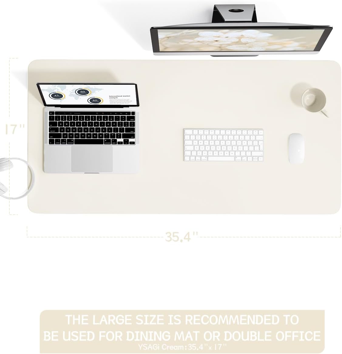 YSAGi Non-Slip Leather Desk Pad, Desk Matt for Desktop, Waterproof Laptop Computer Keyboard Mat, Table Protector Blotter Mat, Large Mouse Pad for Office/Work/Home/Decor(Cream, 35.4" x 17")