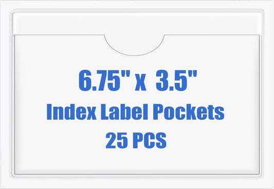 Origin-Joy 25 PCS Self-Adhesive Index Label Pockets, Clear Plastic Peel & Stick Card Holders with Top Open for Loading (6.75 x 3.5 inch)