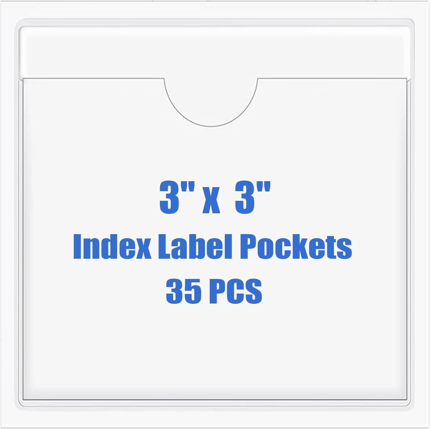 Origin-Joy 35 PCS Self Adhesive Index Card Pockets with Top Open, Clear Plastic Label Holder for Cards of Note, Library and Business, Adhesive Label Pockets & Card Holder (3 x 3 inch)