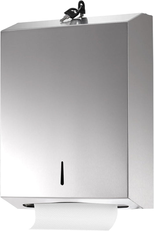 Suwimut Paper Towel Dispenser Wall Mount, Commercial Stainless Steel Hand Towel Dispenser Holds Multifold, Trifold, C Fold, Touchless Hand Towels Dispenser with Lock for Restroom, Bathroom, Kitchen