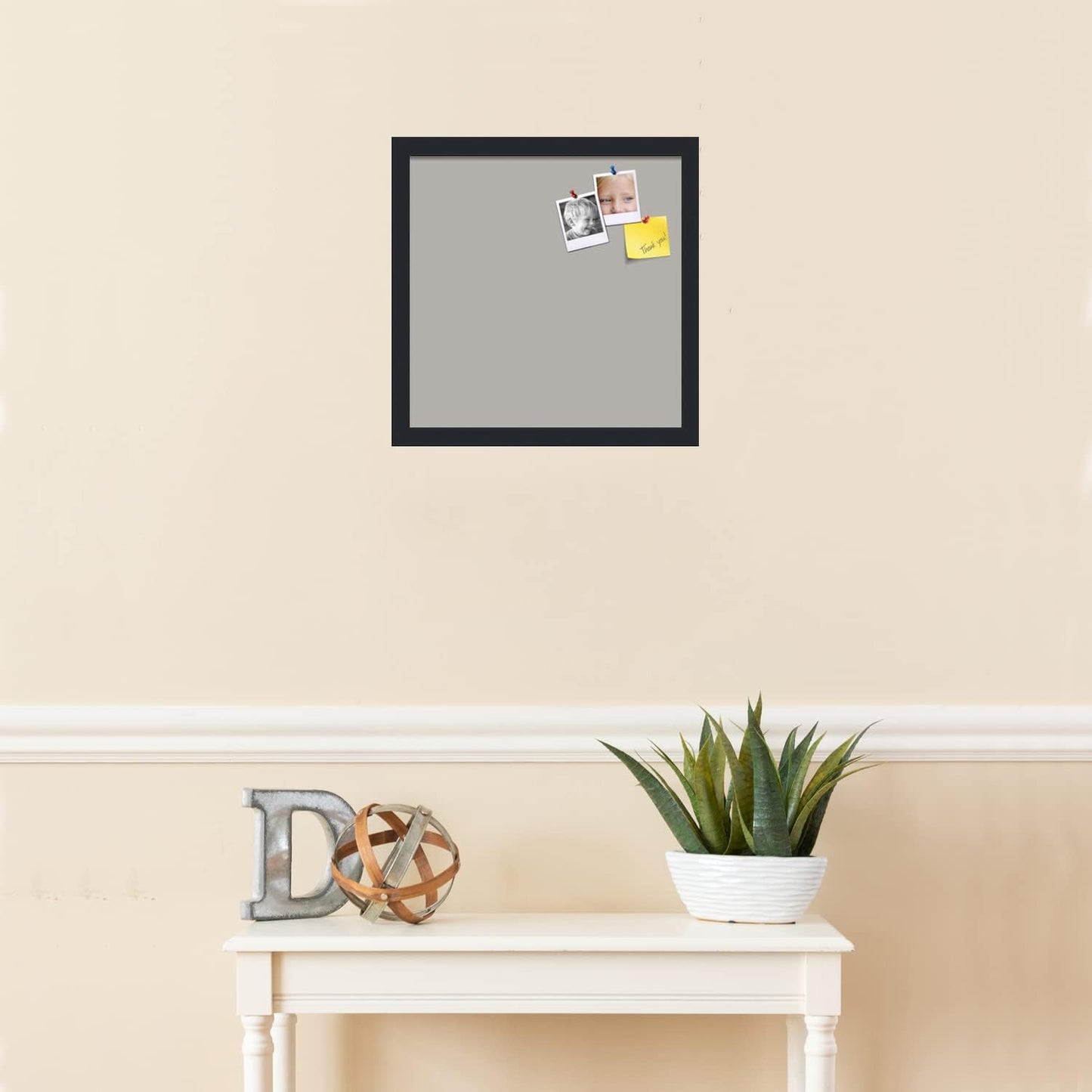 PinPix 15x15 Inch Cork Bulletin Board. This Decorative Framed Pin Board Comes with Dark Stone Design and a Satin Black Frame. Ideal for Home Office Decor or Message Board (PinPix-1808)