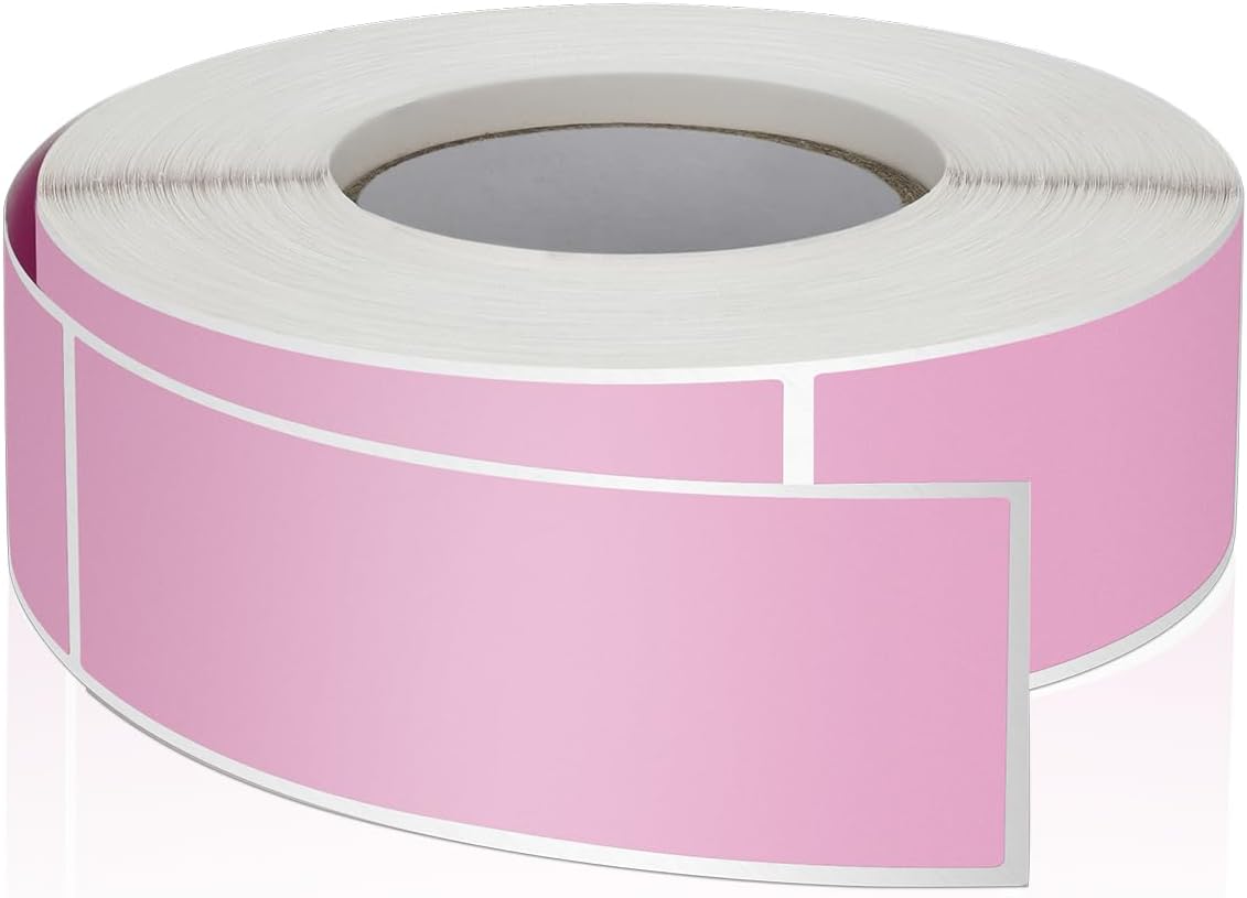Pink Rectangle Stickers 3 x 1 Inch Color Coding Labels Vinyl Roll Self-Adhesive Waterproof Removable 500 PCS