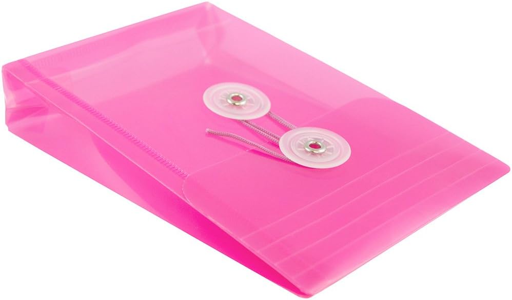 JAM PAPER Plastic Envelopes with Button & String Tie Closure - 4 1/4 x 6 1/4 - Fuchsia Pink - 12/Pack