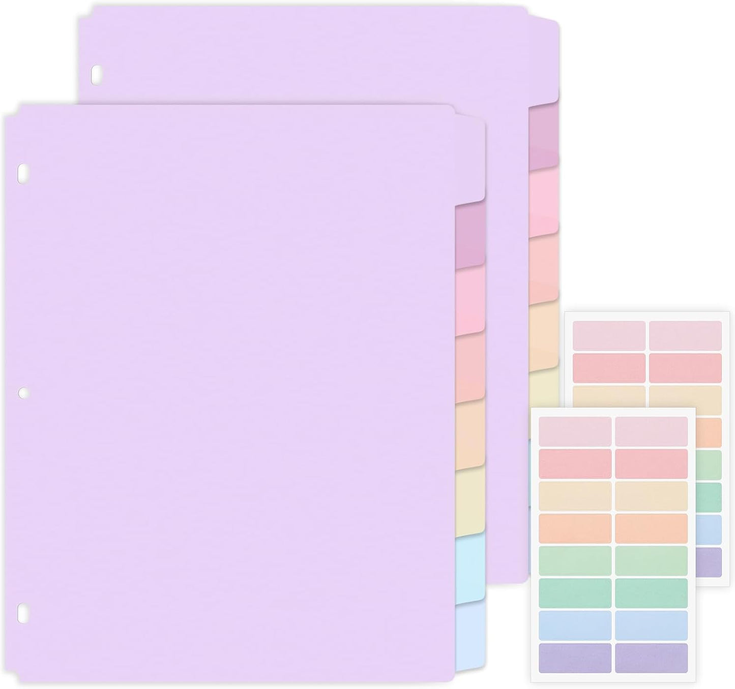 SKYDUE Durable Plastic 8-Tab Dividers,2sets,Big Tab Dividers for 3 Ring Binder, Write&Erase 3 Ring Binder Dividers with Tabs,with Sticker Labels