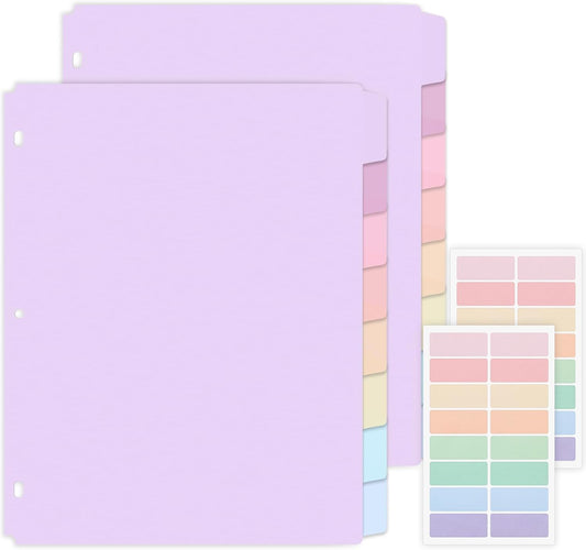 SKYDUE Durable Plastic 8-Tab Dividers,2sets,Big Tab Dividers for 3 Ring Binder, Write&Erase 3 Ring Binder Dividers with Tabs,with Sticker Labels