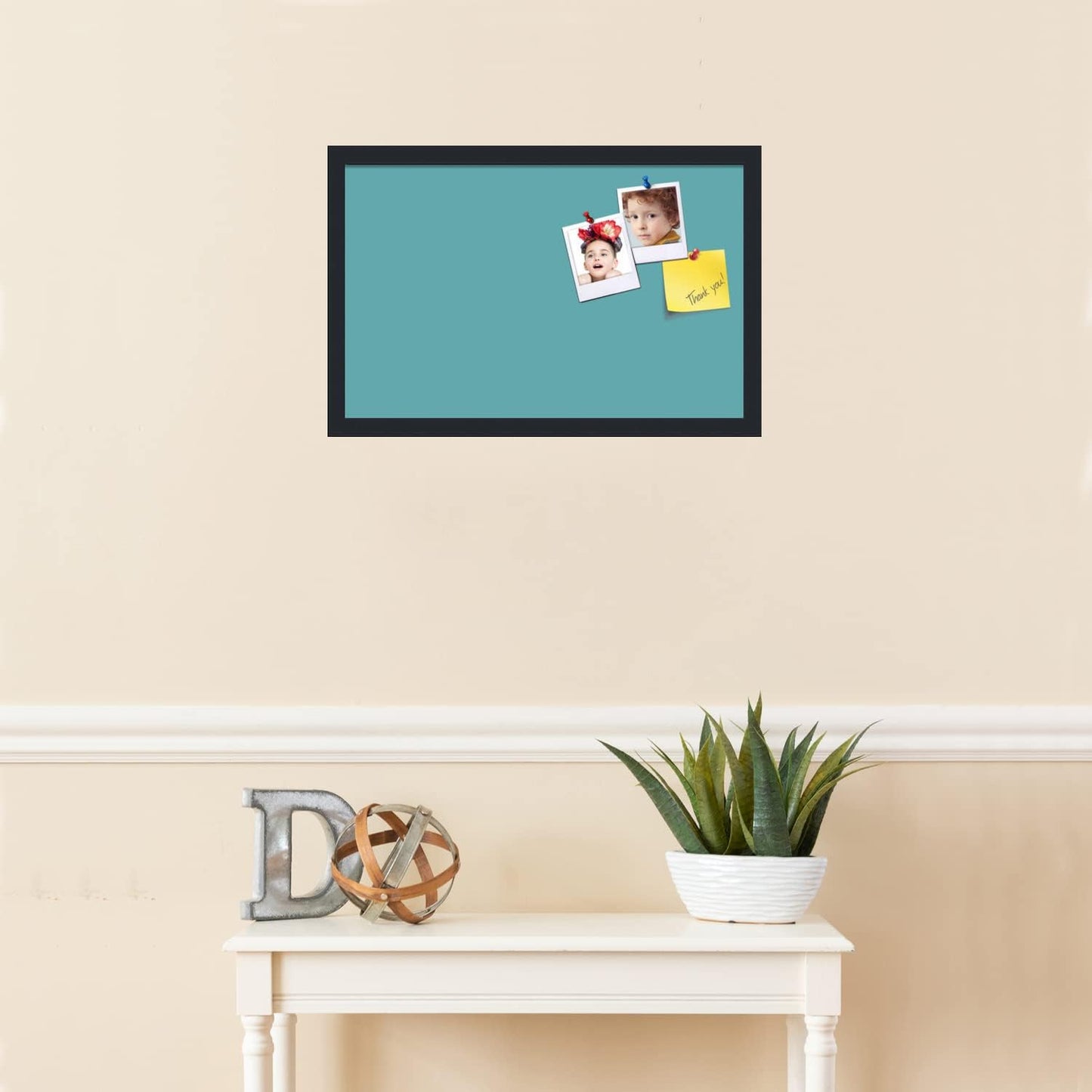 PinPix 22x14 Inch Cork Bulletin Board. This Decorative Framed Pin Board Comes with Aqua Pastel Design and a Satin Black Frame. Ideal for Home Office Decor or Message Board (PinPix-1806)