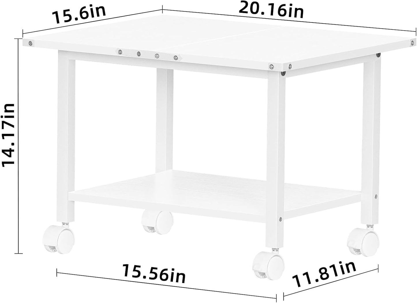 Lerliuo Under Desk Printer Stand, 2-Tier Industrial Mobile Printer Table with Storage Shelf and Steel Frame, Rolling Printer Cart Holder with Lockable Wheels for Home, Office (White)