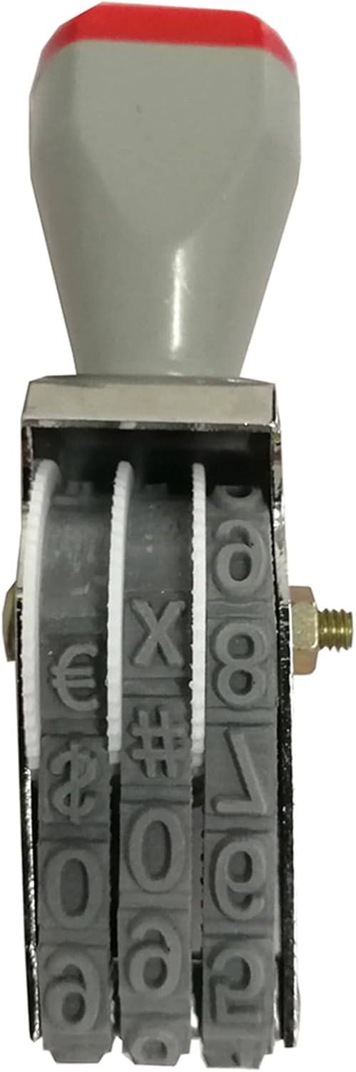 WANLIAN 3-Digit Adjustable Rubber Number Stamp - Customizable 0-9 Numbers & Symbols for Packaging, Office, Labels (18x7mm Imprint, Gray-Red)