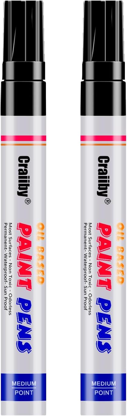 Black Paint Markers, 2 Pack Oil-Based Waterproof Quick Dry Permanent Paint Pen Set for Rocks Painting, Wood, Fabric, Plastic, Canvas, Glass, Mugs, Metal, Tire, Stone, DIY Craft