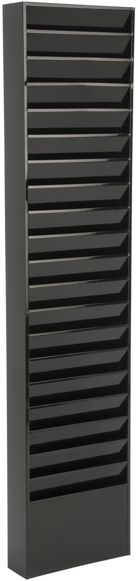 File Folder Wall Rack, 20 Pockets, Tiered, Office and Medical Charts (Black, Powder Coated Steel)