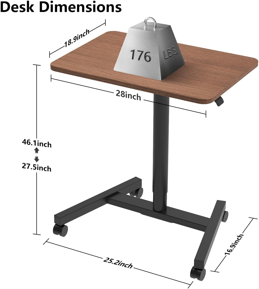 28-Inch Mobile Standing Desk Adjustable Height, Portable Standing Desk with Lockable Wheels, Rolling Table for Home Office Classroom Hospital (Walnut)