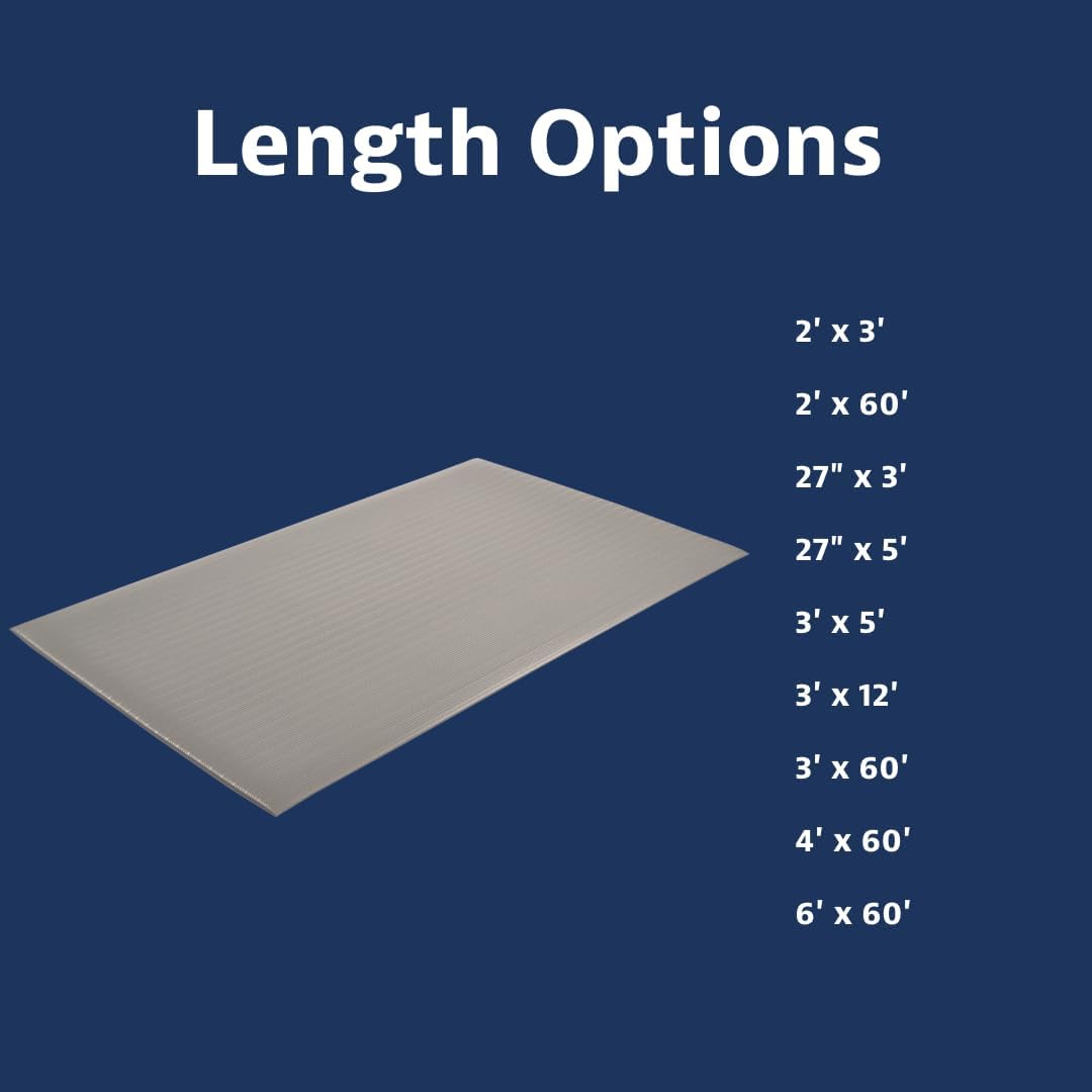 Notrax 410 Airug® 2' x 60' x 3/8" Anti Fatigue Mat, Enhanced Slip Resistance with Beveled Edges and Ribbed Surface, Ideal for Industrial and Commercial Workplaces, Gray, 410R0324GY