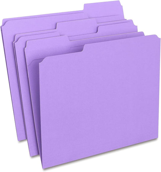 Staples 508945 File Folders Reinforced 3-Tab Letter Size Purple 100/Box (508945)