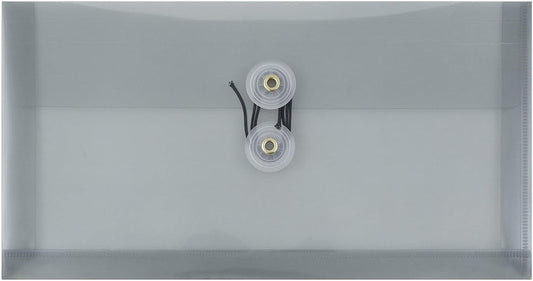 JAM PAPER Plastic Envelopes with Button & String Tie Closure - #10 Business Booklet - 5 1/4 x 10 - Smoke Gray - 12/Pack