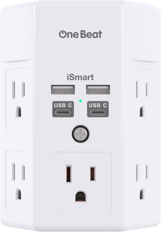 Surge Protector, 5 Outlets Extender with 4 USB Ports(USB C), 3-Side 1680J Power Strip Multi Plug Outlet Expander, USB Wall Charger, Outlet Splitter Adapter Wall Mount for Home Travel Office ETL Listed