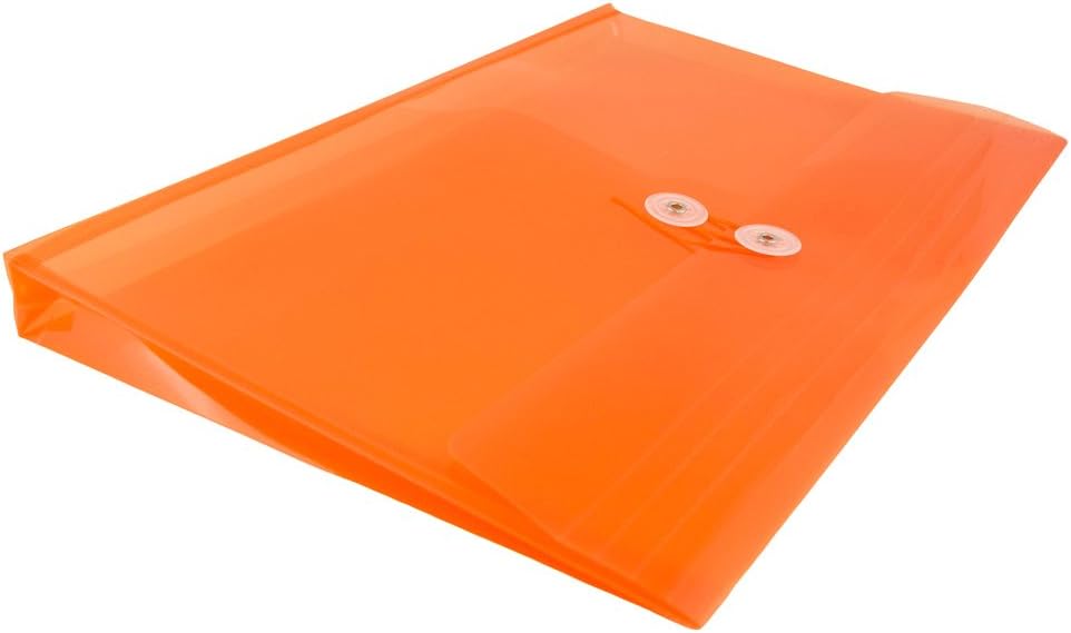 JAM PAPER Plastic Envelopes with Button & String Tie Closure - Letter Booklet - 9 3/4 x 13 - Orange - 12/Pack