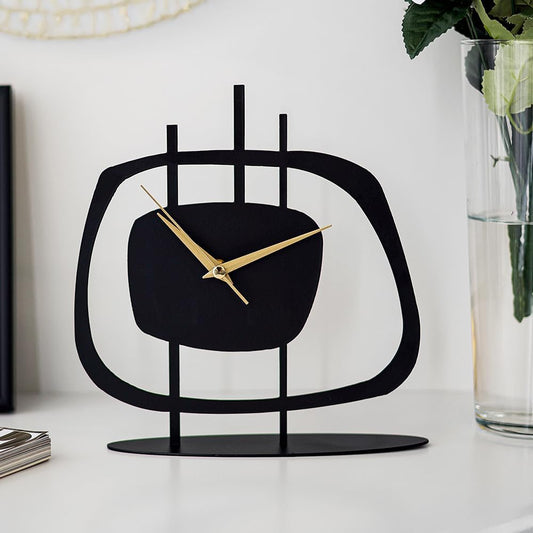 Table Clock for Living Room Office, Bedside, Kitchen | Silent Running Night Shelf Analog Desk Clock with 8 x 9 inch Size | Decorative Table Clocks