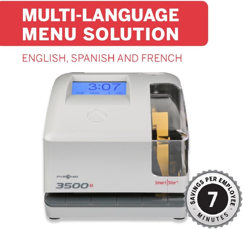 Pyramid Time Systems - Employment Time Clock & Document Stamp [3500ss] with Smart site Alignment, Kit Includes: Punch Time Clock, 25 Time Cards, 1 Ribbon & 2 Security Keys, 3500 Replacement