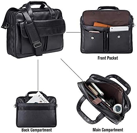 seyfocnia Men's Business Travel Briefcase Leather Handmade Messenger Bags Laptop Bag