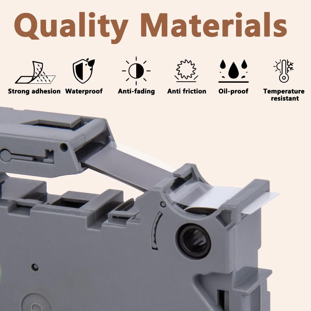 Hehua 9mm 0.35 Extra Strength Adhesive Laminated White Tape Compatible for Brother TZe-S221 TZeS221 TZ-S221 TZS221 for Ptouch PT D210 D200 H110 H100, 3/8'' x 26.2ft Black on White, 4 Pack